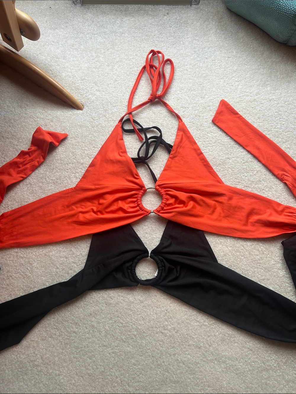 Cut-Out Halter Top Duo in Orange and Black